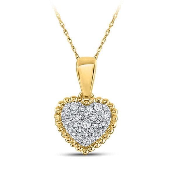 Round Diamond Heart Pendant - 10K Yellow Gold - Diamond Heart Pendant