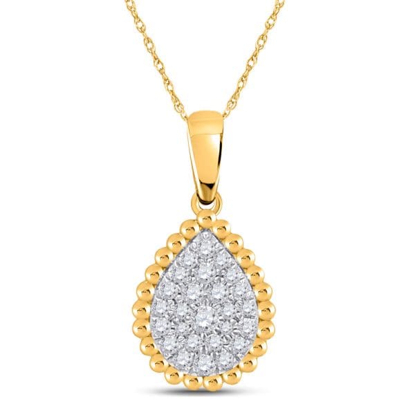 10kt Yellow Gold  Round Diamond Teardrop Cluster Pendant 1/8 Cttw