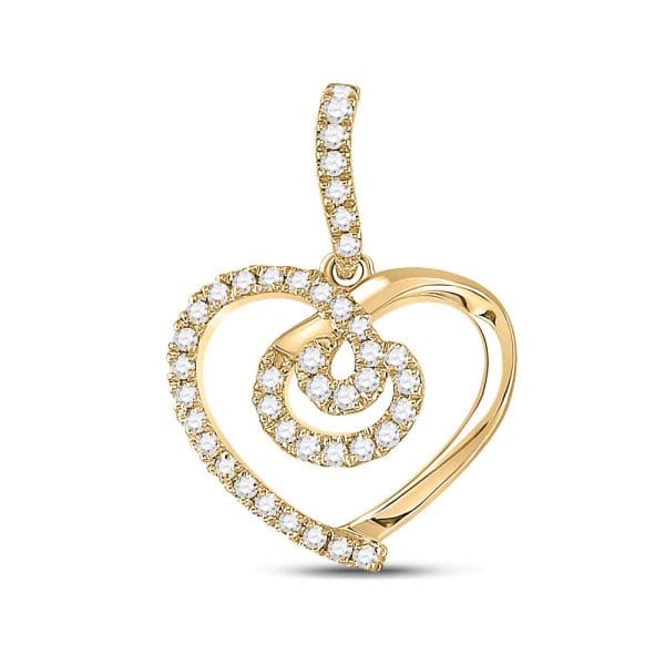 14kt Yellow Gold  Round Diamond Heart Pendant 1/5 Cttw