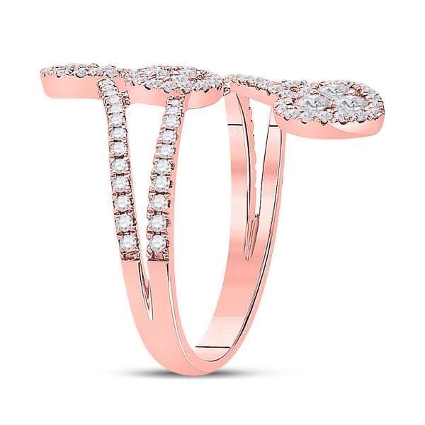 14kt Rose Gold  Round Diamond Bypass Cluster Heart Ring 1-1/4 Cttw - Image 2