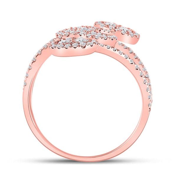 14kt Rose Gold  Round Diamond Bypass Cluster Heart Ring 1-1/4 Cttw - Image 3