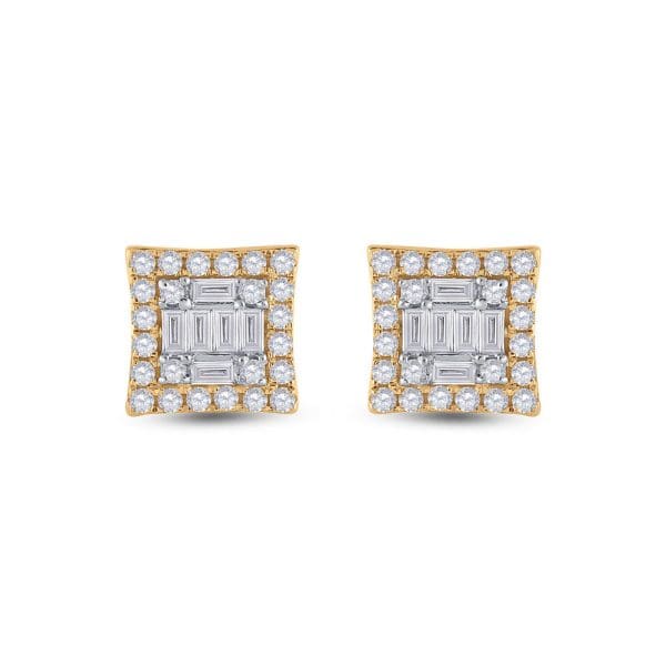 14kt Yellow Gold  Baguette Diamond Square Earrings 1/2 Cttw - Image 2