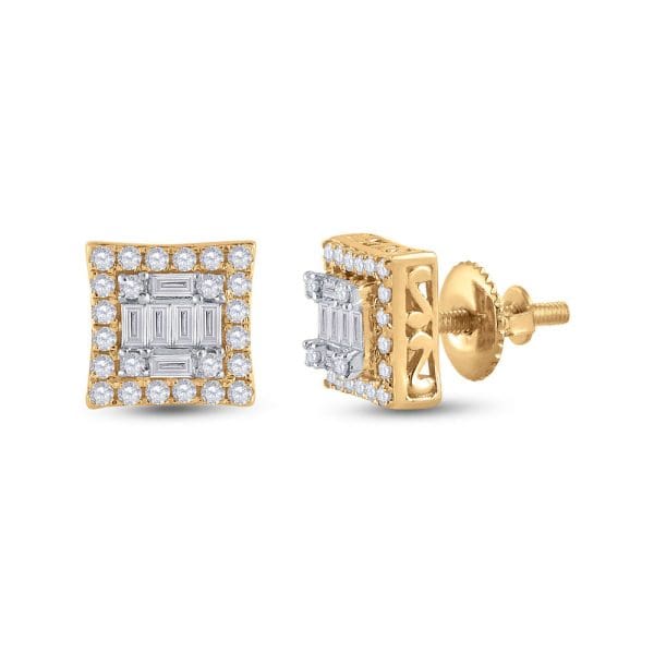 14kt Yellow Gold  Baguette Diamond Square Earrings 1/2 Cttw