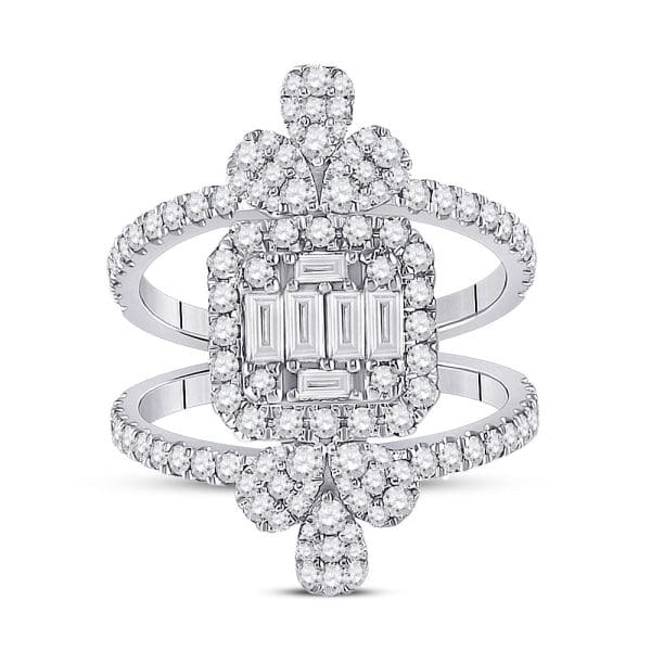 14kt White Gold  Round Diamond Negative Space Cluster Fashion Ring 1-1/2 Cttw - Image 4
