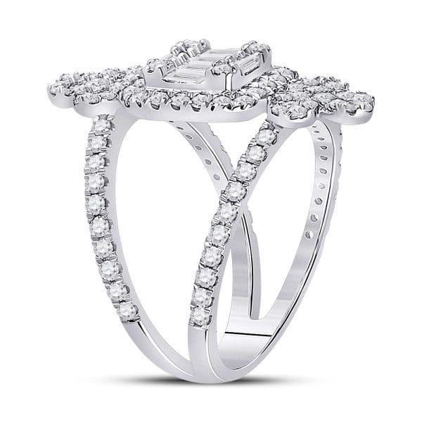 14kt White Gold  Round Diamond Negative Space Cluster Fashion Ring 1-1/2 Cttw - Image 2