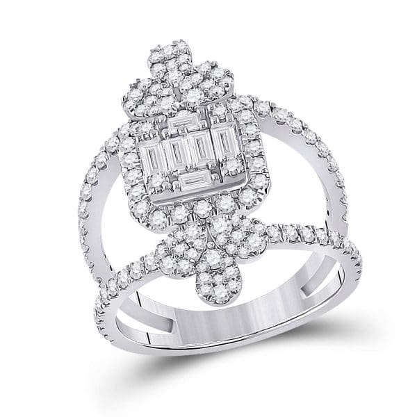 14kt White Gold  Round Diamond Negative Space Cluster Fashion Ring 1-1/2 Cttw