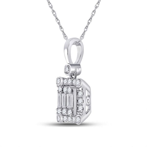 Baguette Diamond Square Pendant - 14K White Gold - Diamond Baguette Pendant - Image 2