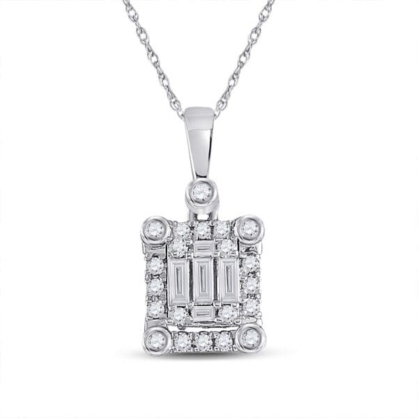 Baguette Diamond Square Pendant - 14K White Gold - Diamond Baguette Pendant