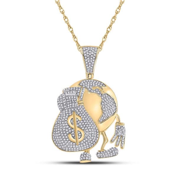 10kt Yellow Gold His Round Diamond Globe Money Earth Charm Pendant 1-1/2 Cttw