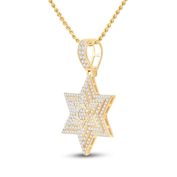 14kt Yellow Gold His Round Diamond Magen David Star Charm Pendant 3 Cttw - Image 2