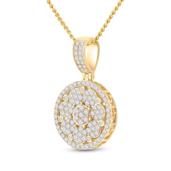 10kt Yellow Gold His Round Diamond Cluster Circle Charm Pendant 3 Cttw - Image 2