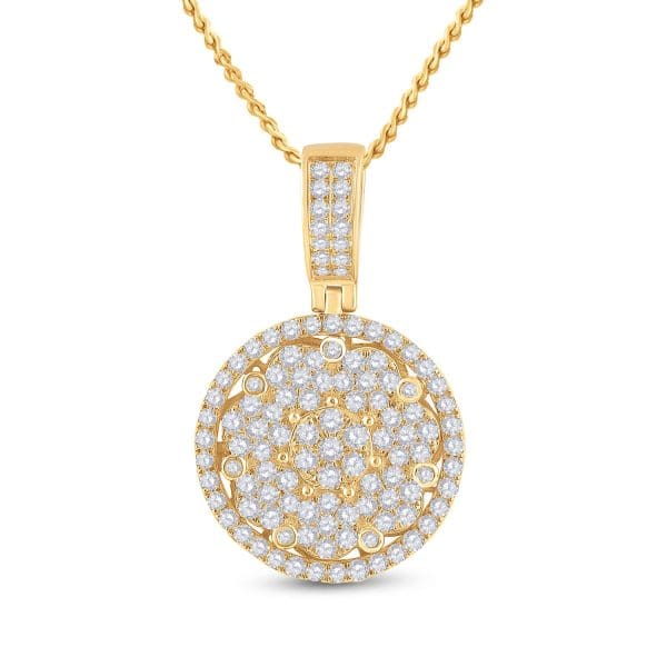 10kt Yellow Gold His Round Diamond Cluster Circle Charm Pendant 3 Cttw