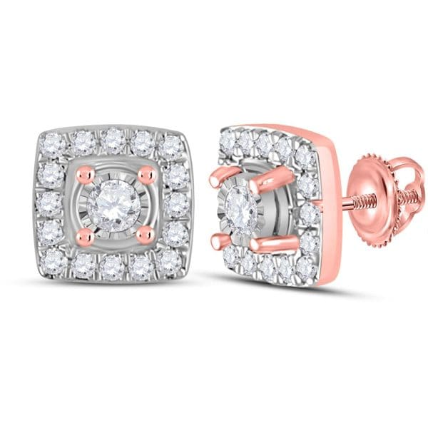 10kt Rose Gold  Round Diamond Square Earrings 1/5 Cttw