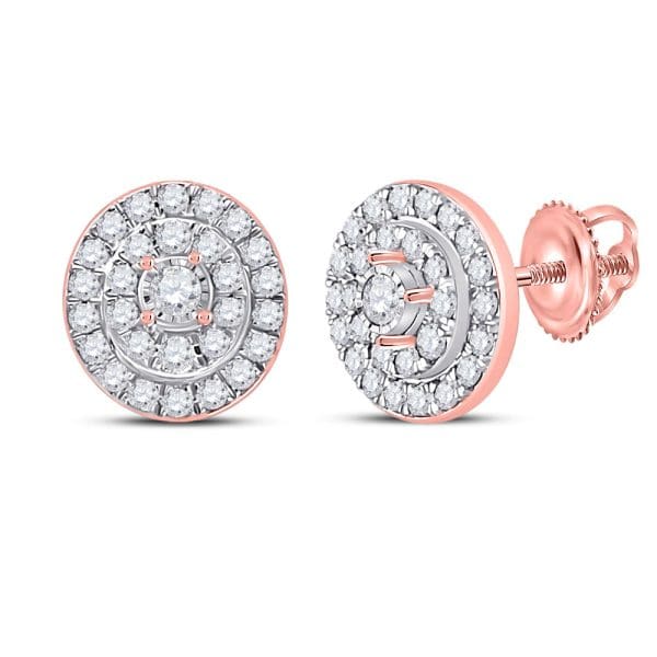 10kt Rose Gold  Round Diamond Oval Earrings 1/3 Cttw