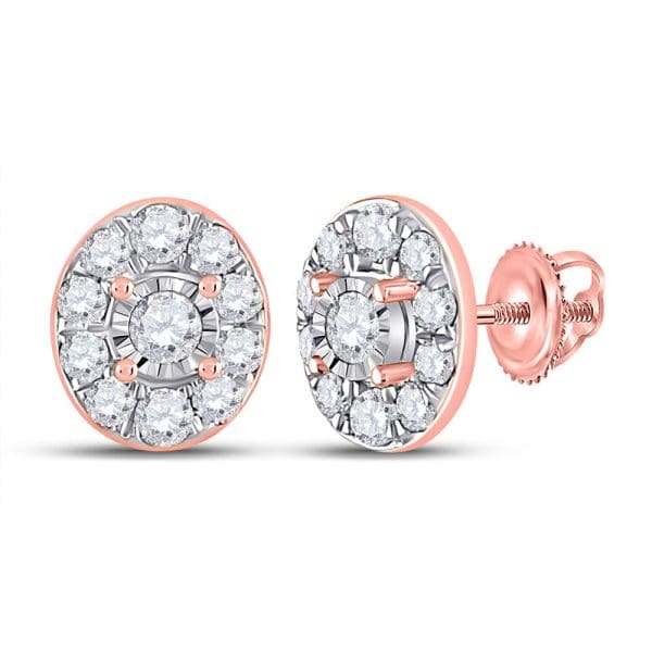 10kt Rose Gold  Round Diamond Oval Earrings 1/3 Cttw