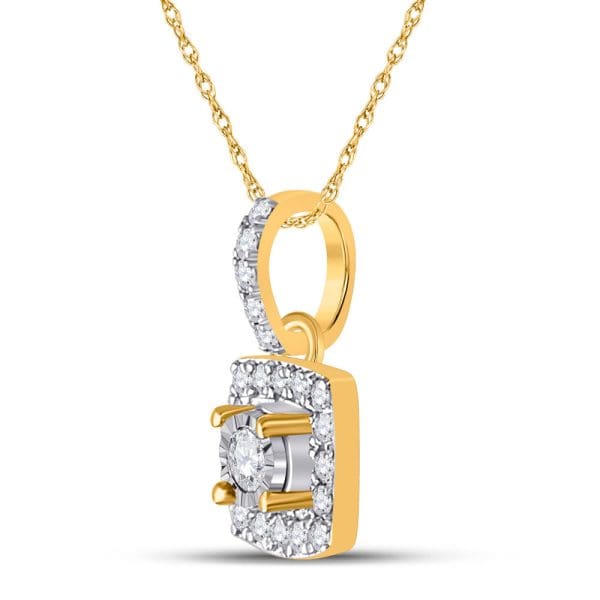 10kt Yellow Gold  Round Diamond Square Pendant 1/6 Cttw - Image 2