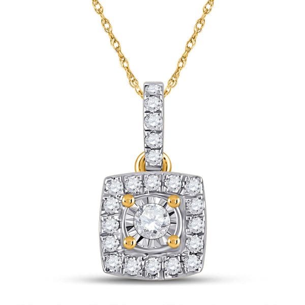 10kt Yellow Gold  Round Diamond Square Pendant 1/6 Cttw