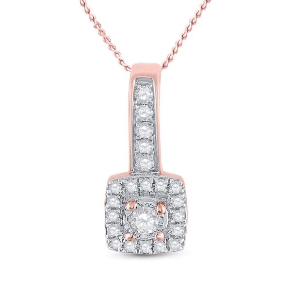 10kt Rose Gold  Round Diamond Square Pendant 1/5 Cttw