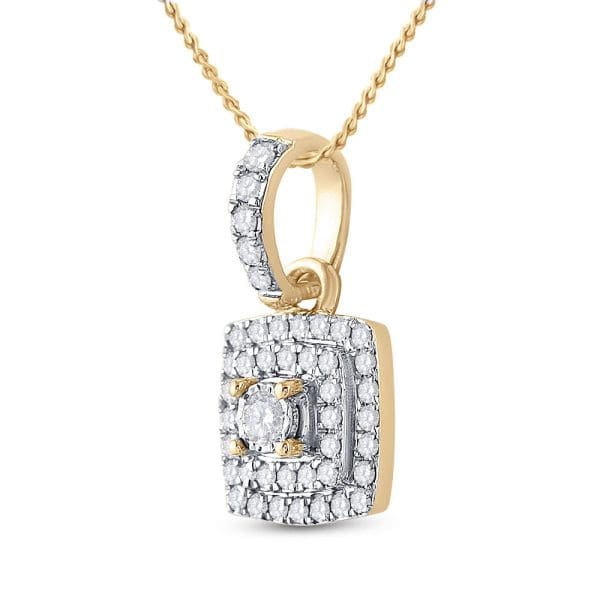 10kt Yellow Gold  Round Diamond Square Pendant 1/4 Cttw - Image 2