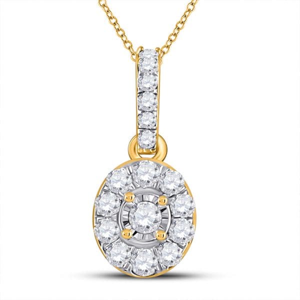 10kt Yellow Gold  Round Diamond Oval Pendant 1/5 Cttw