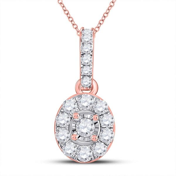 10kt Rose Gold  Round Diamond Oval Pendant 1/5 Cttw