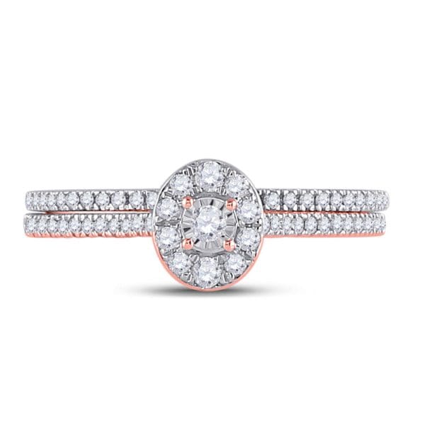 10kt Rose Gold Round Diamond Oval Bridal Wedding Ring Band Set 1/3 Cttw - Image 2