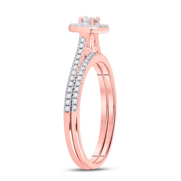 10kt Rose Gold Round Diamond Oval Bridal Wedding Ring Band Set 1/3 Cttw - Image 3