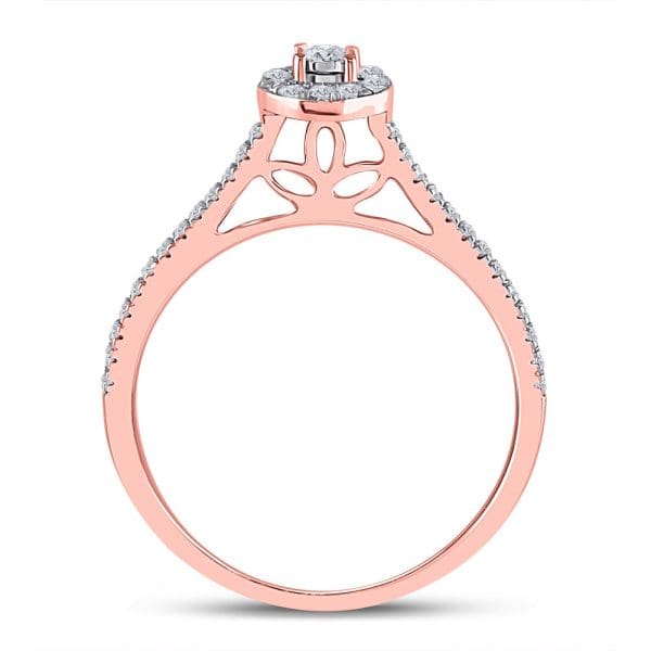 10kt Rose Gold Round Diamond Oval Bridal Wedding Ring Band Set 1/3 Cttw - Image 6