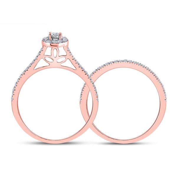 10kt Rose Gold Round Diamond Oval Bridal Wedding Ring Band Set 1/3 Cttw - Image 5