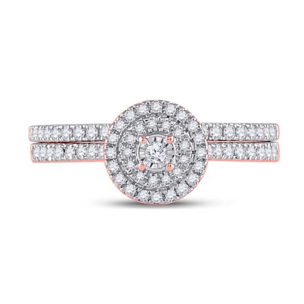 10kt Rose Gold Round Diamond Bridal Wedding Ring Band Set 1/3 Cttw - Image 3