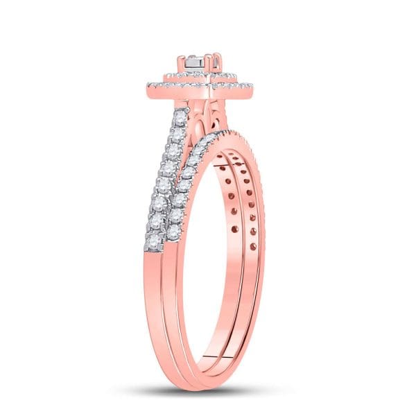 10kt Rose Gold Round Diamond Bridal Wedding Ring Band Set 1/3 Cttw - Image 4