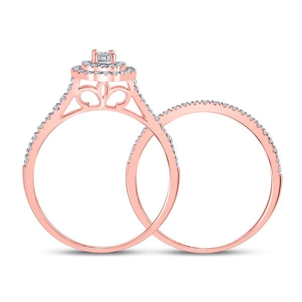 10kt Rose Gold Round Diamond Bridal Wedding Ring Band Set 1/3 Cttw - Image 2