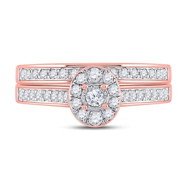 10kt Rose Gold Round Diamond Bridal Wedding Ring Band Set 1/2 Cttw - Image 2