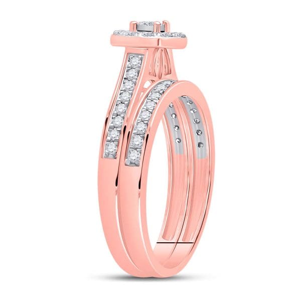 10kt Rose Gold Round Diamond Bridal Wedding Ring Band Set 1/2 Cttw - Image 3
