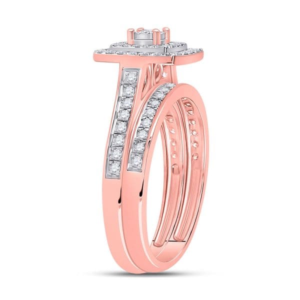 10kt Rose Gold Round Diamond Halo Bridal Wedding Ring Band Set 1/2 Cttw - Image 2