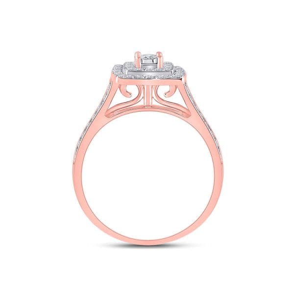 10kt Rose Gold Round Diamond Halo Bridal Wedding Ring Band Set 1/2 Cttw - Image 3