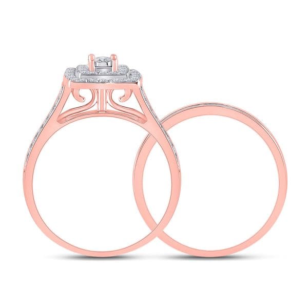 10kt Rose Gold Round Diamond Halo Bridal Wedding Ring Band Set 1/2 Cttw - Image 5