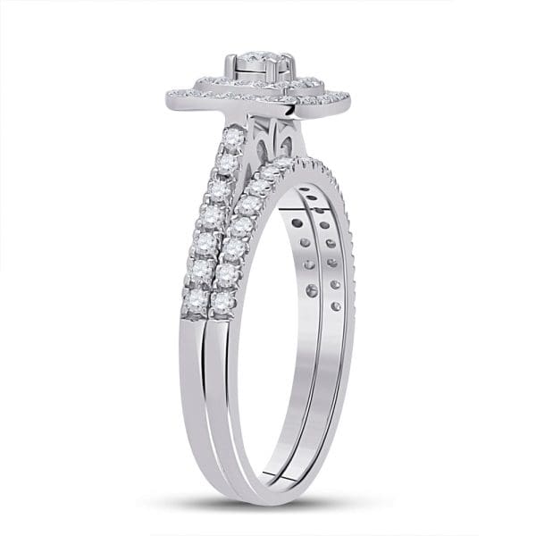 10kt White Gold Round Diamond Halo Bridal Wedding Ring Band Set 1/2 Cttw - Image 3