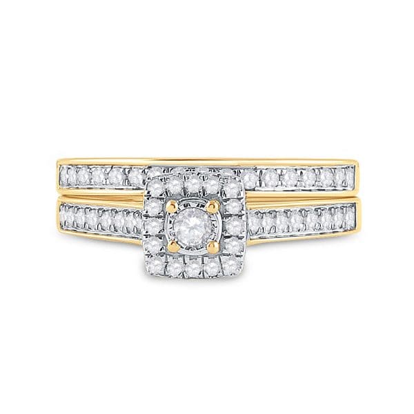 10kt Yellow Gold Round Diamond Halo Bridal Wedding Ring Band Set 1/2 Cttw - Image 2