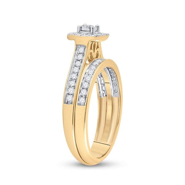 10kt Yellow Gold Round Diamond Halo Bridal Wedding Ring Band Set 1/2 Cttw - Image 3