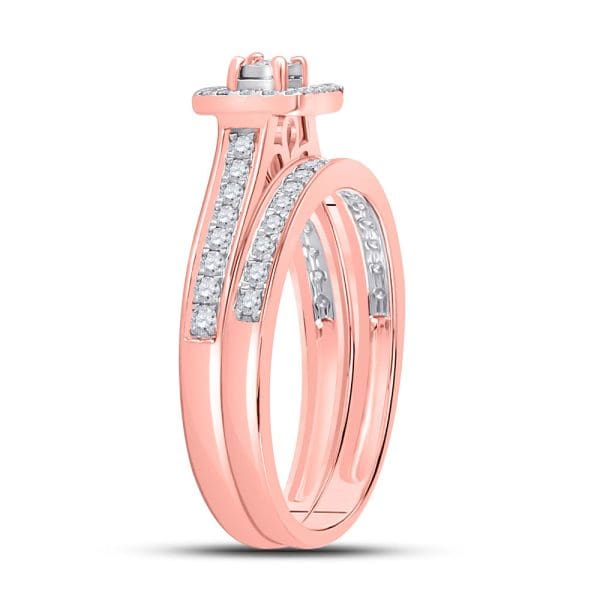10kt Rose Gold Round Diamond Halo Bridal Wedding Ring Band Set 1/2 Cttw - Image 4