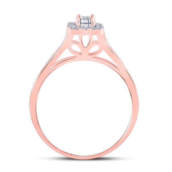 10kt Rose Gold Round Diamond Halo Bridal Wedding Ring Band Set 1/2 Cttw - Image 3