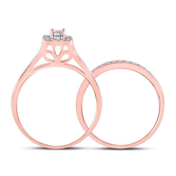 10kt Rose Gold Round Diamond Halo Bridal Wedding Ring Band Set 1/2 Cttw - Image 6