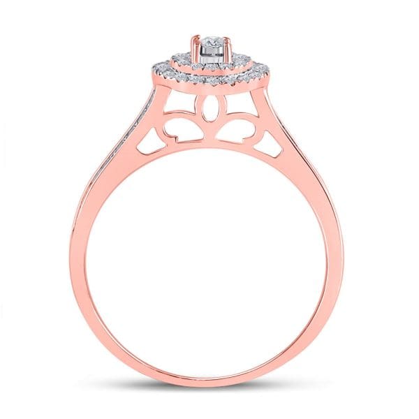 10kt Rose Gold Round Diamond Halo Bridal Wedding Ring Band Set 1/2 Cttw - Image 4