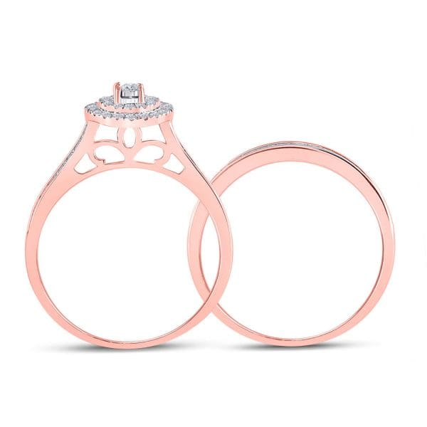 10kt Rose Gold Round Diamond Halo Bridal Wedding Ring Band Set 1/2 Cttw - Image 6