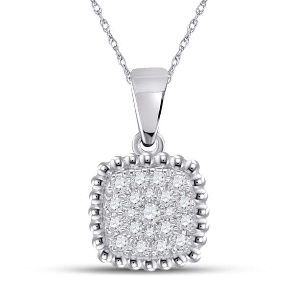 10kt White Gold  Round Diamond Square Pendant 1/6 Cttw