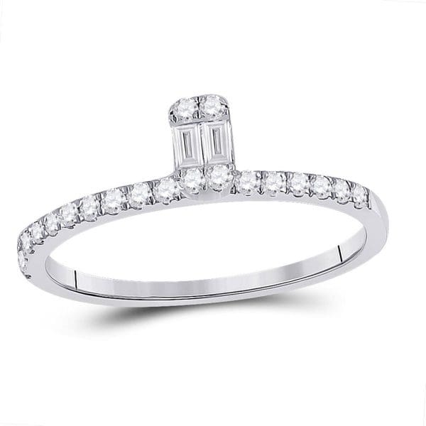 14kt White Gold  Baguette Diamond Band Ring 1/4 Cttw