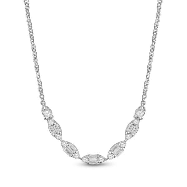 14kt White Gold  Baguette Diamond Fashion Necklace 1/2 Cttw