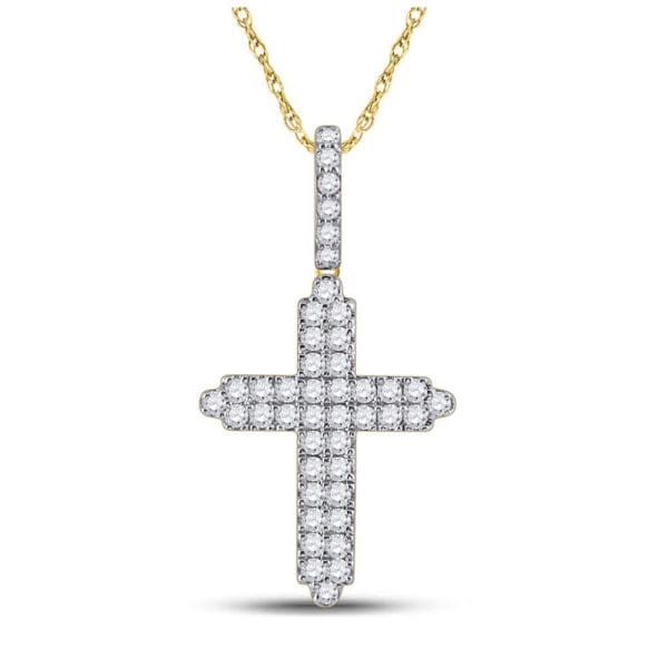 14kt Yellow Gold His Round Diamond Cross Charm Pendant 3/4 Cttw