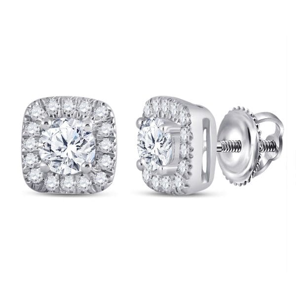 14kt White Gold  Round Diamond Halo Earrings 1/2 Cttw